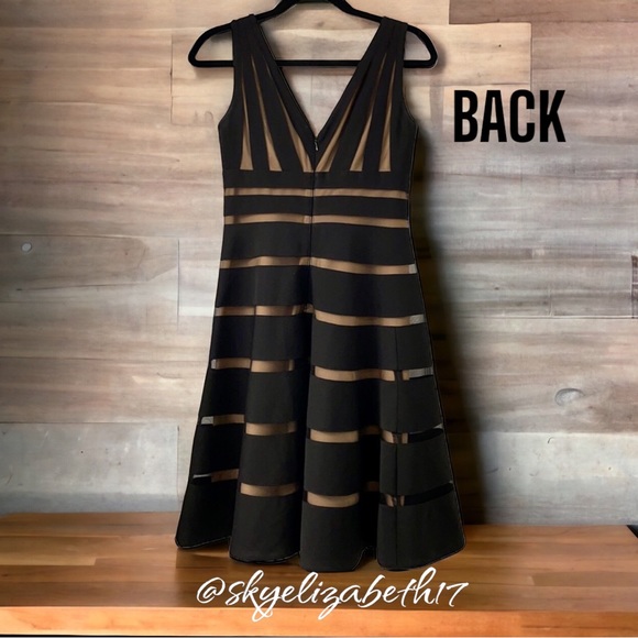 JS Collections Sleeveless, Black & Nude Striped Fit & Flare Sheath Dress, 18 - Picture 3 of 16